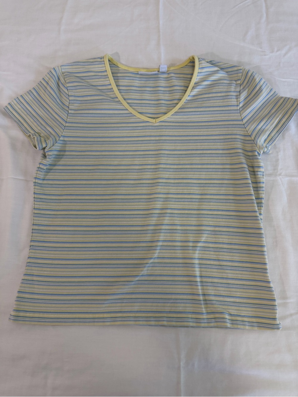 Sonoma Pastel Yellow and Light Blue Striped V-Neck Tee